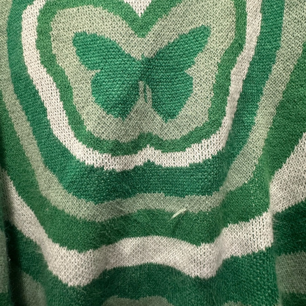 Divided Green and White Butterfly Sweater - Picture 2 of 10